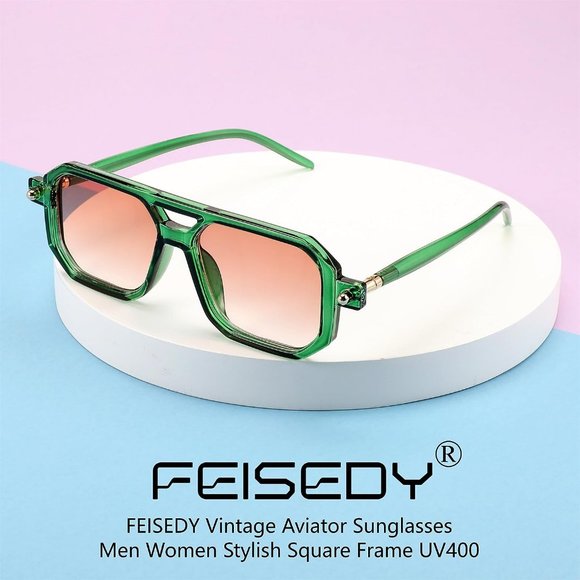Women Square 70s Flat Aviator Classic Retro Stylish Frame UV400 Sunglass…